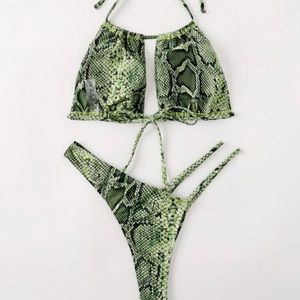 SHEIN: snakeskin print halter high cut bikini